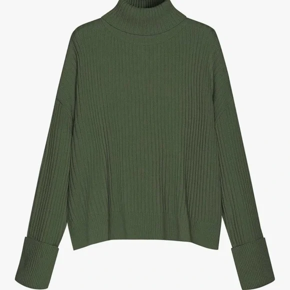Zaful Green Ribbed Turtleneck Sweater Women's Small NWT Long Sleeve Knit - Picture 3 of 3